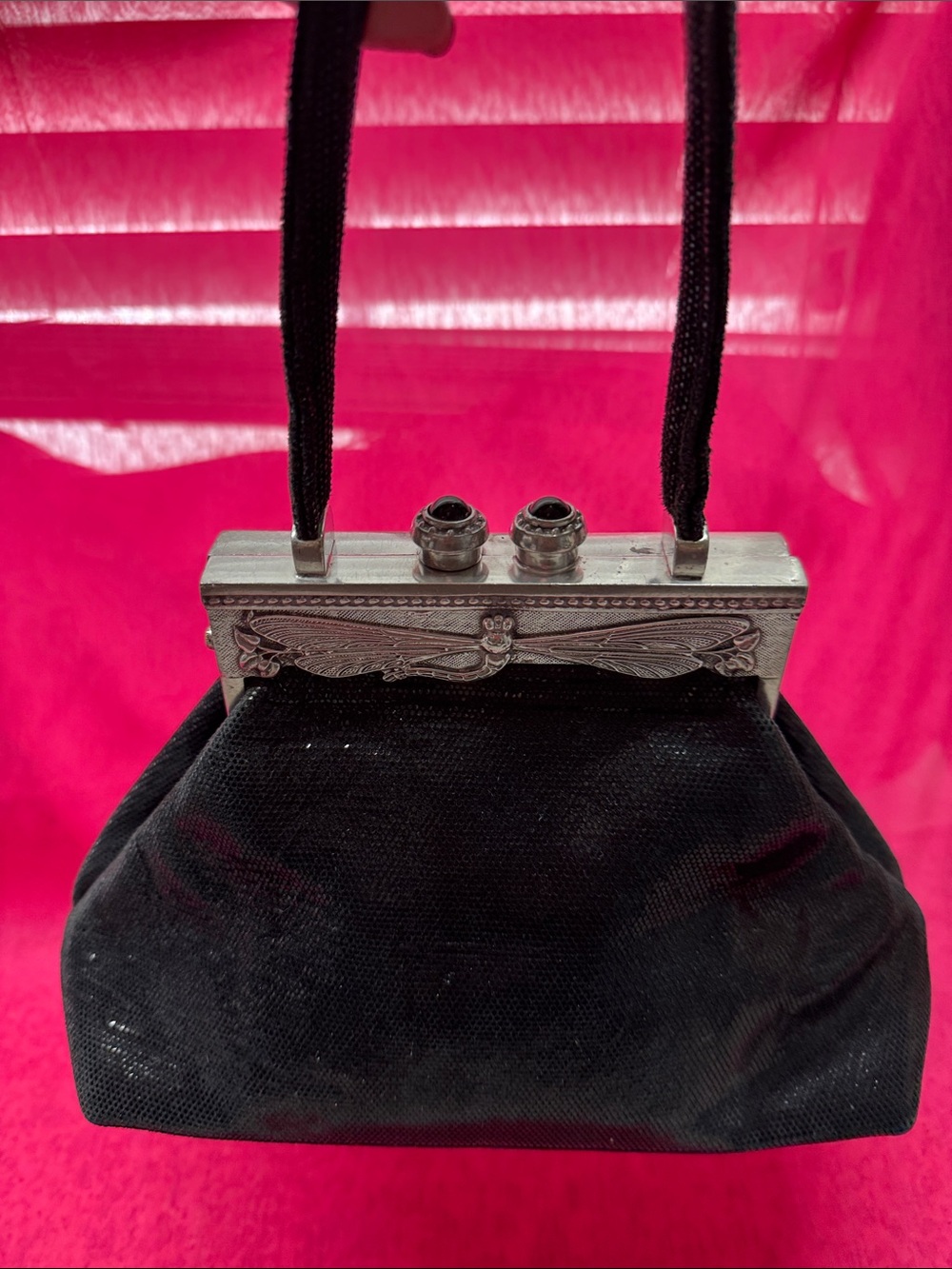 Black Evening Clutch with Decorative Silver Frame